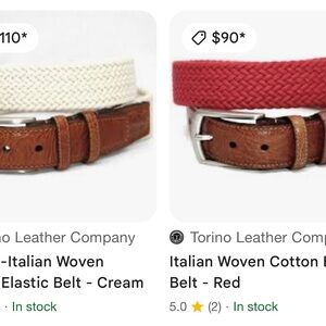 LIKE NEW Torino Leather Company Woven Cotton Belt‎ TWO BELTS BUNDLE